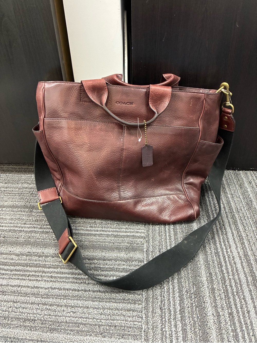 Coach Men's Leather Messenger Tote with Black Strap